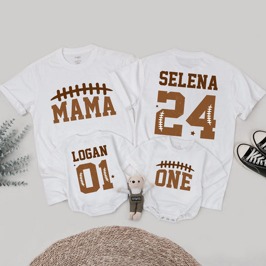 Mama & Me Football Birthday Shirts Custom Name Number Family Matching Outfits 24 01 One Touchdown Season Game Day Gift