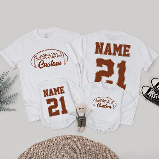 Custom Football Family Matching Shirts: Personalized Game Day Outfit, Brown Graphic Design, Sports Team Name Tee, Football Season