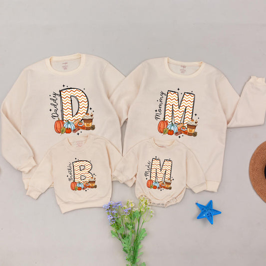 Matching Family Thanksgiving Sweatshirts: Custom Pumpkin Retro Shirts for Mom, Dad & Sister with Fall Graphics & Stars! Baby & Toddler Options
