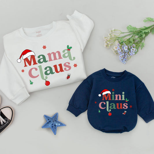Mama Claus Sweatshirt Family Matching Retro Christmas Sweaters Outfit, Personalized Dada Mini Claus, Mommy and Me Holiday Outfits Soft Comfy Vintage Gift