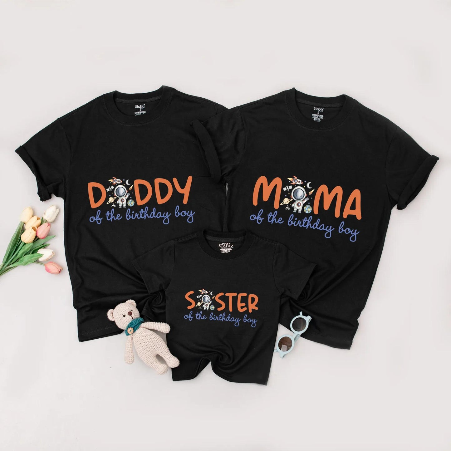 Space Birthday Boy Daddy Mama Sister Family Matching Astronaut Rocket Outer Space Theme Shirts 1st Trip Around the Sun