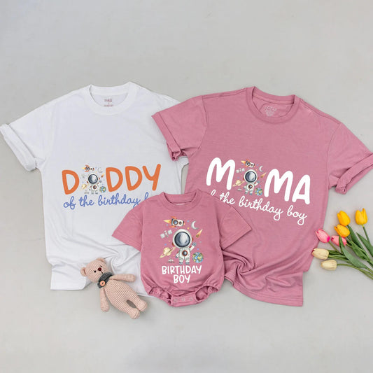 Space Birthday Boy Daddy Mama Sister Family Matching Astronaut Rocket Outer Space Theme Shirts 1st Trip Around the Sun