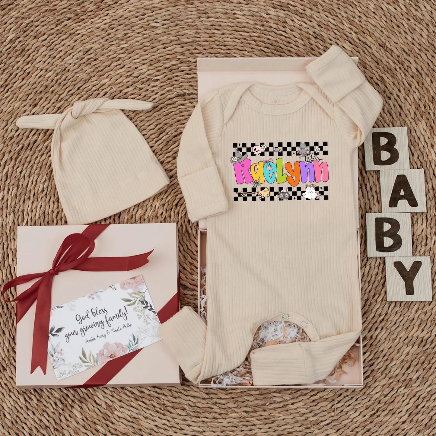Personalized Raelynn Halloween Baby Bodysuit Retro Spooky Newborn Outfit Custom Name Baby Clothes First Halloween Gift