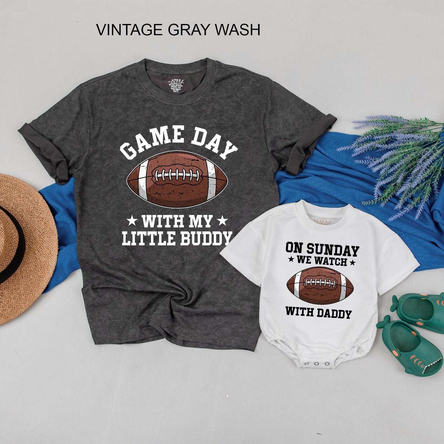 Daddy and Me Football Game Day Shirts Father Son Matching Sunday Tee with Little Buddy Graphic Brown and White Football Season Outfit Gift