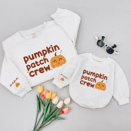 Matching Pumpkin Patch Crew Fall Sweatshirt, Thanksgiving Baby Outfit, Mommy and Mini, Cute Pumpkin Picking Gift, Baby Girl Boy Fall Outfit