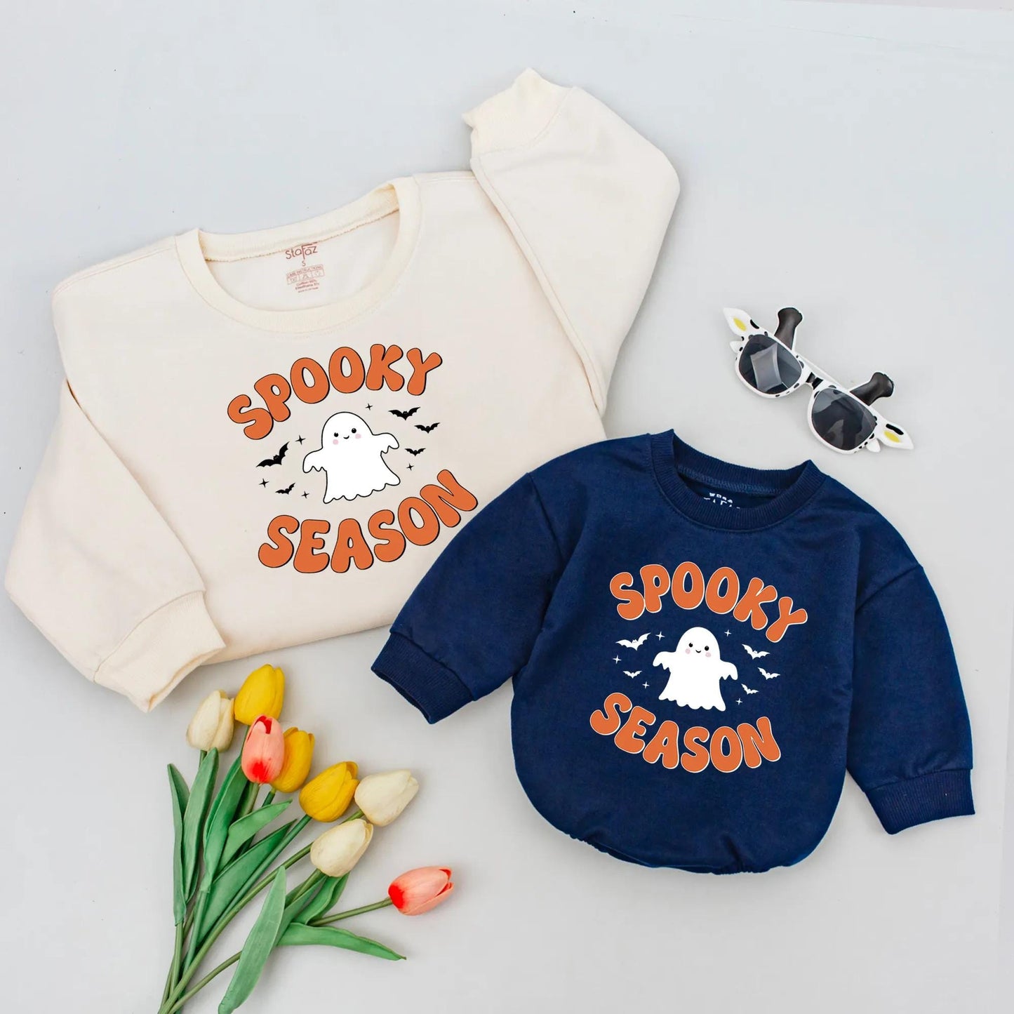 Cute Ghost Spooky Season Shirt Mommy Baby Matching Retro Orange Halloween Fall Toddler Infant First Spooky Season Outfit