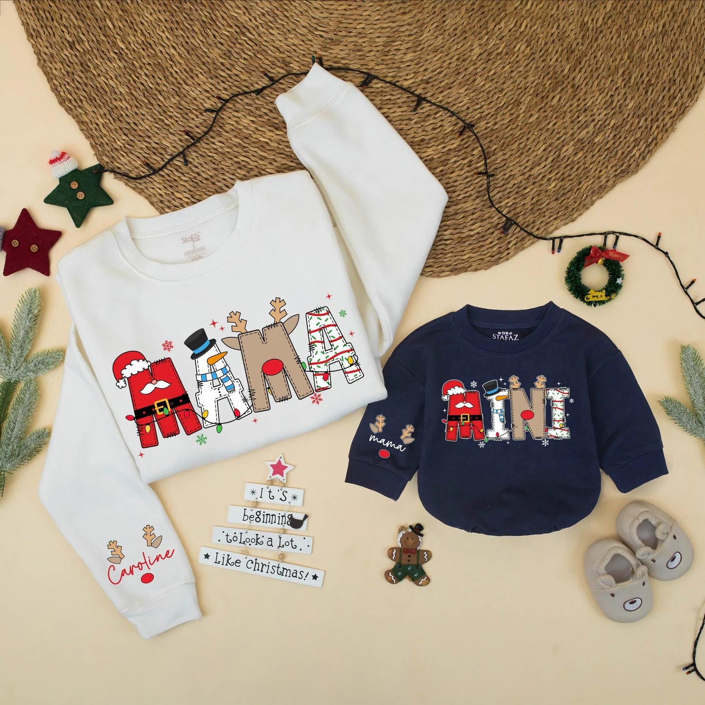 Matching Christmas Mama and Mini Sweatshirts, Festive Holiday Family Outfit, Custom Santa/Snowman Designs, Cozy Gift Idea