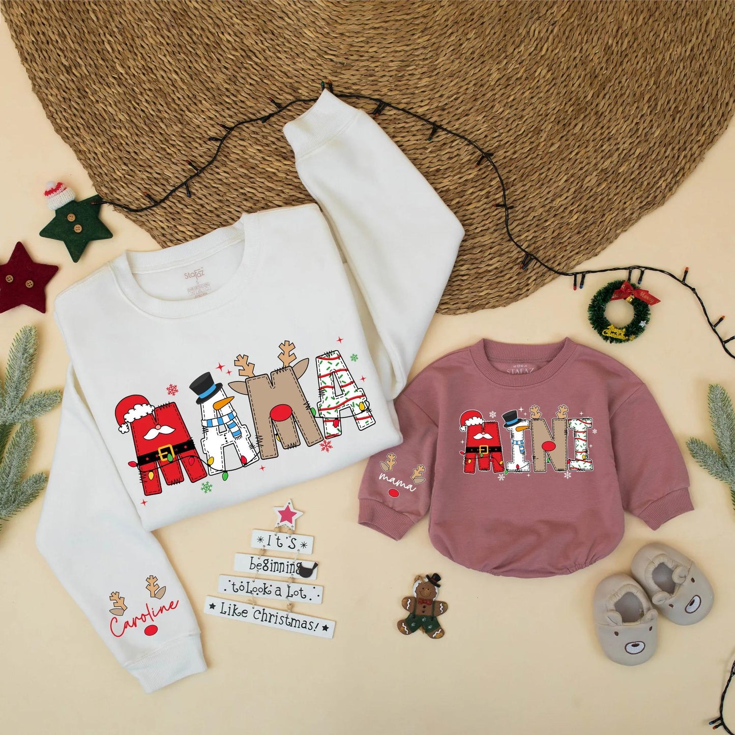 Matching Christmas Mama and Mini Sweatshirts, Festive Holiday Family Outfit, Custom Santa/Snowman Designs, Cozy Gift Idea