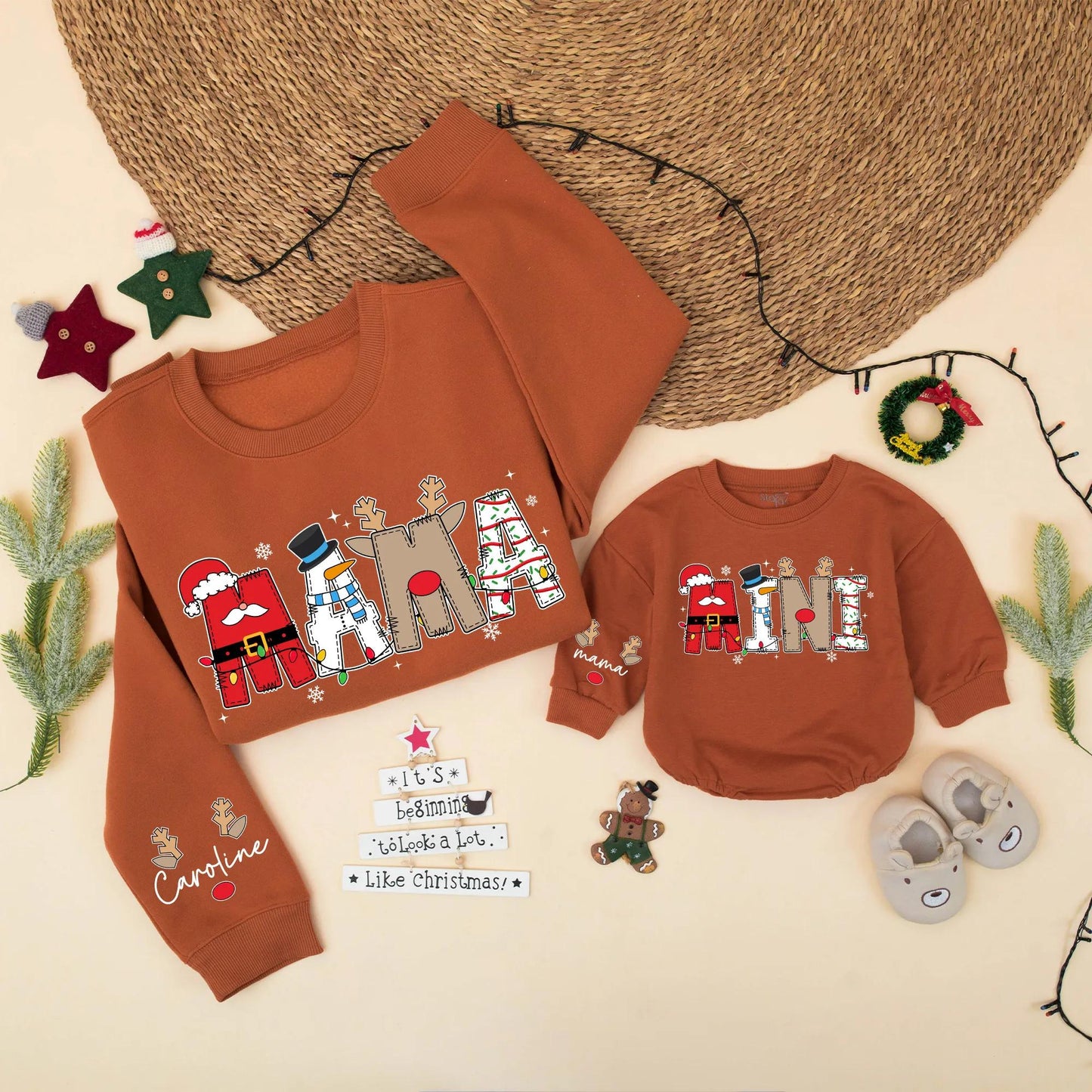 Matching Christmas Mama and Mini Sweatshirts, Festive Holiday Family Outfit, Custom Santa/Snowman Designs, Cozy Gift Idea