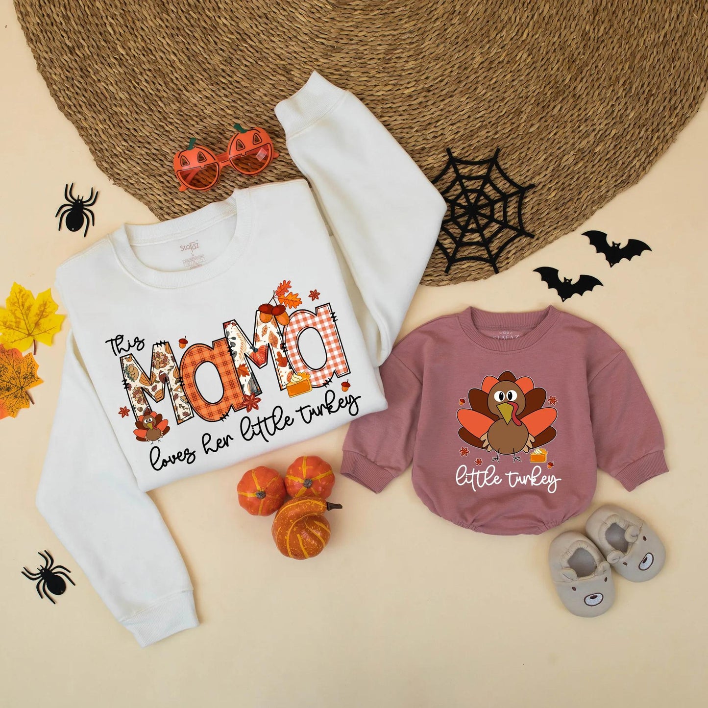 Matching Thanksgiving Family Shirts: This Mama Loves Her Little Turkey Fall Outfit Mom & Baby Gift, Turkey Graphic