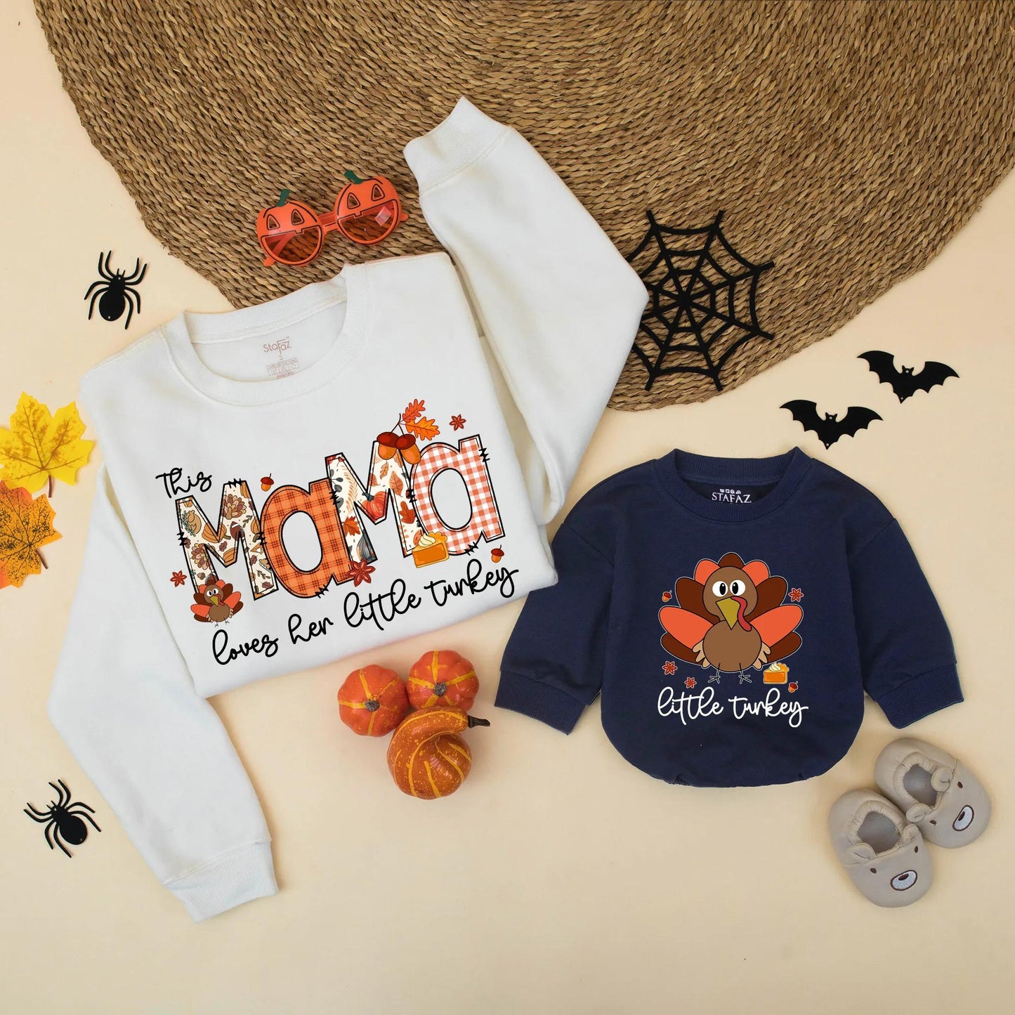 Matching Thanksgiving Family Shirts: This Mama Loves Her Little Turkey Fall Outfit Mom & Baby Gift, Turkey Graphic