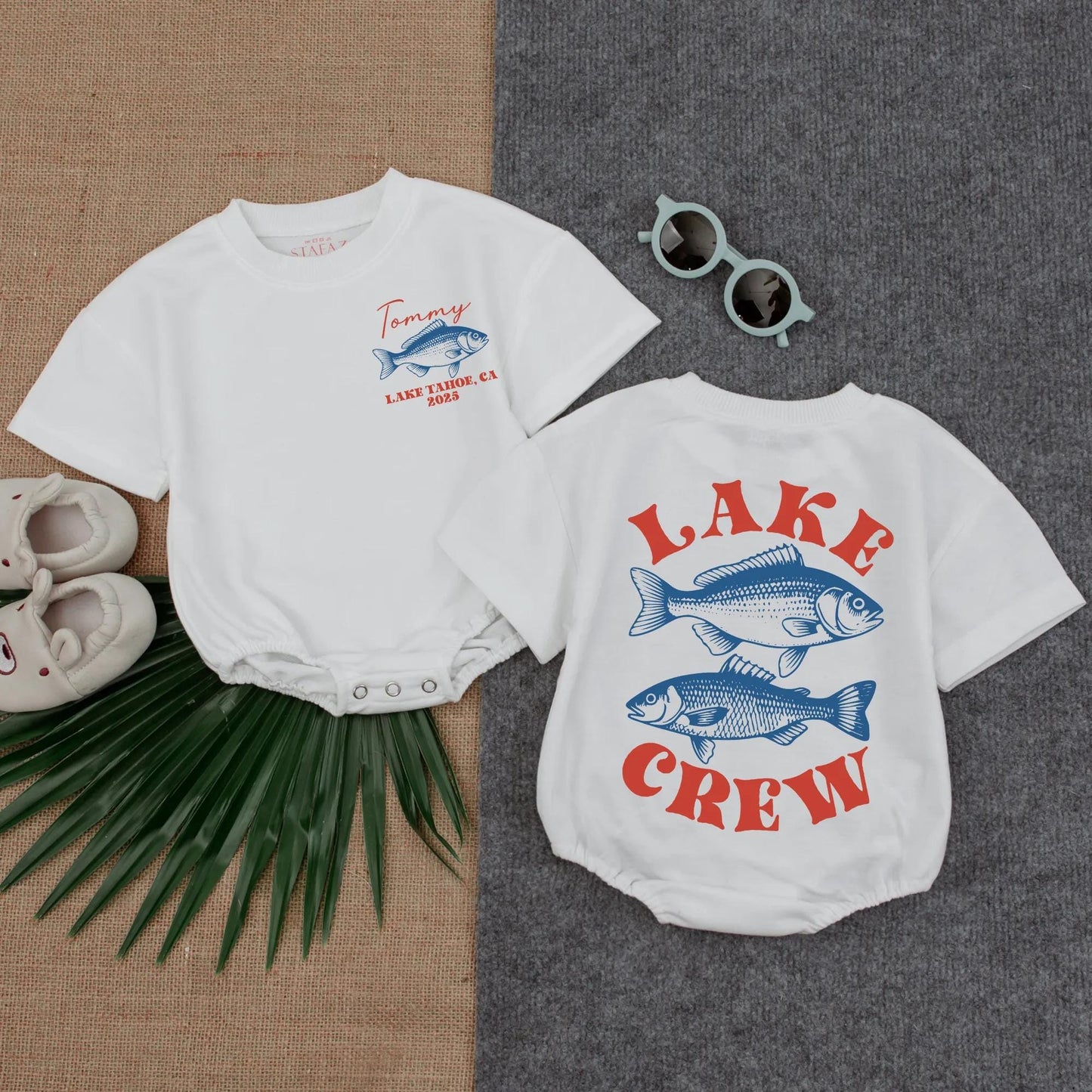 Personalized Lake Trip Baby Shirt Matching Family 2025 Lake Tahoe Vintage Blue Fish Retro Summer Camp Crew Outfits Comfortable Cotton