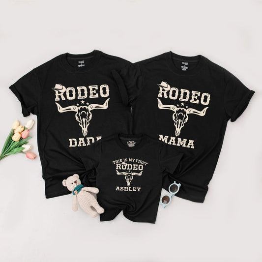 Matching Rodeo Dad, Mama & Ashley 1st Birthday Family Shirts, Western Cowboy Outfit, This Is My First Rodeo, Rustic Theme