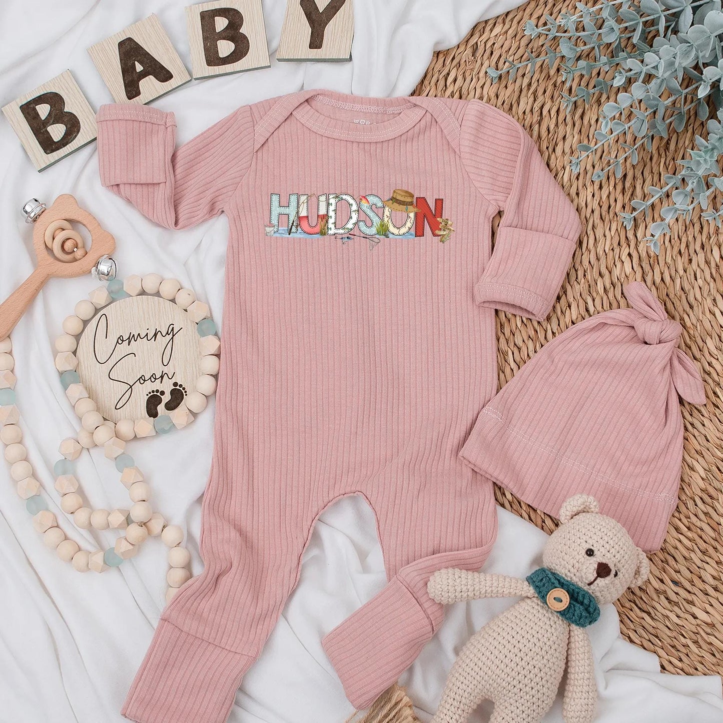 Hudson's Fishing Adventure Bodysuit, Personalized Baby Boy Clothes, Newborn Outfit, Cute Fisherman Gift Set, Coming Home Outfit, Playful Fishing Theme 138