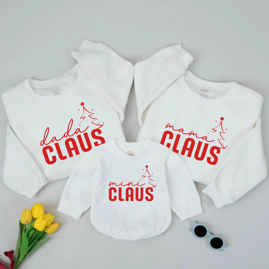 Mama and Mini Claus Matching Christmas Sweatshirts for Family Holiday Outfits Baby's First Christmas Dada Mom and Me Festive Red Design