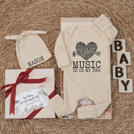 Music is in My DNA Baby Bodysuit Cute Musician Newborn Outfit Gift for Music Lovers Unique Fingerprint Heart Design