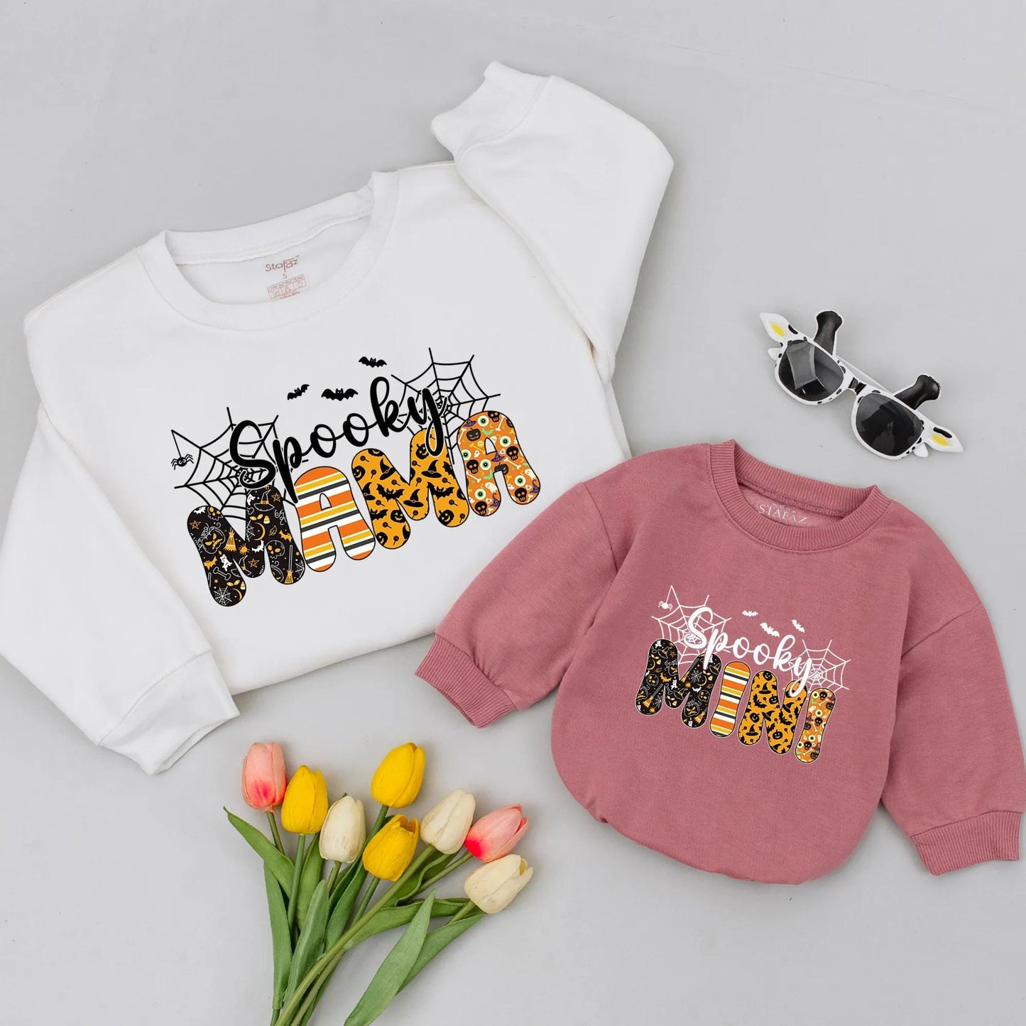 Matching Spooky Mama Halloween Sweatshirts: Cute Family Sweaters for Mom, Dad & Kids! Playful Halloween Patterns, Matching Family Outfits, Spooky Season