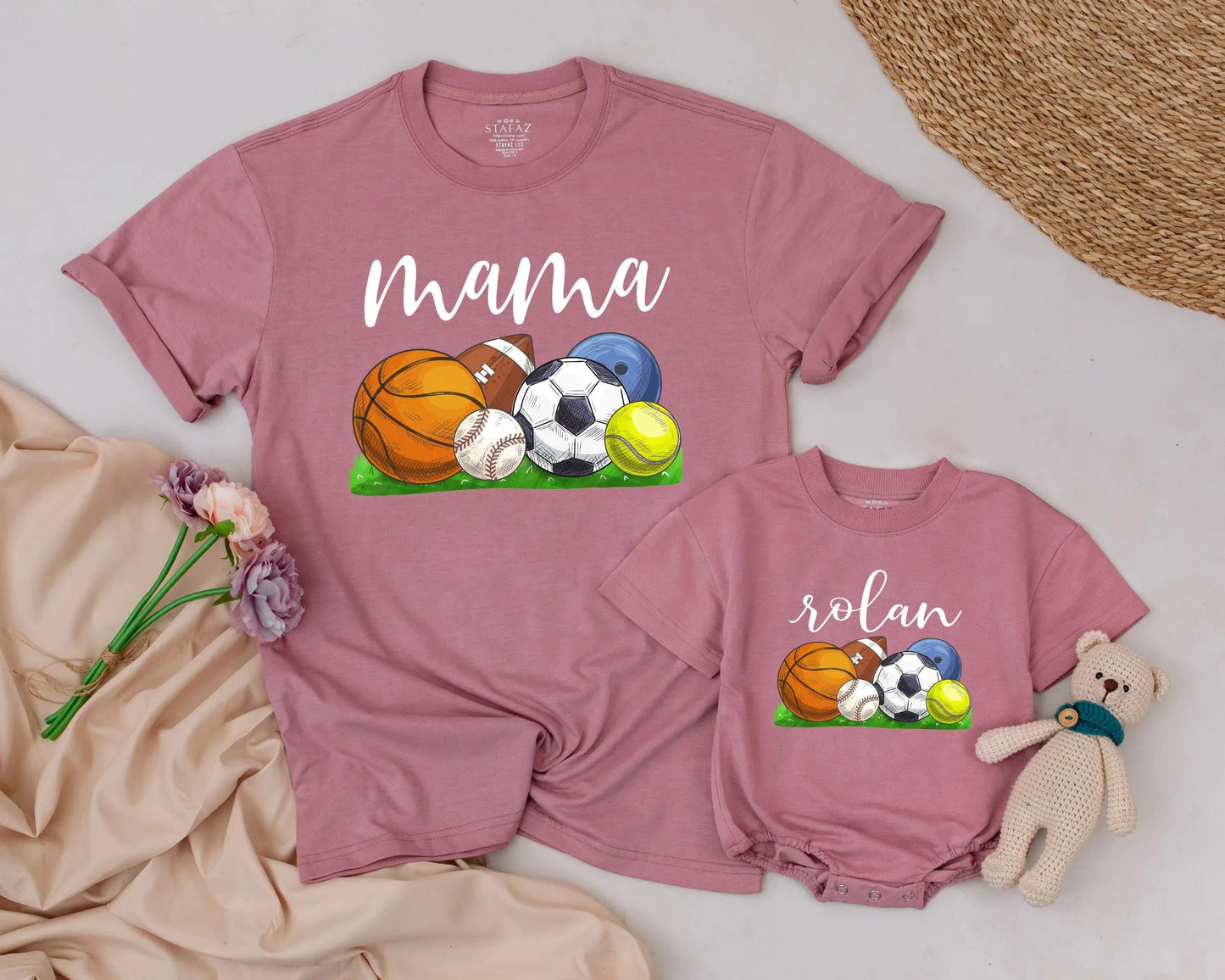 Custom Name Matching Family Sports Birthday Shirts Playful Ball Game Theme First Birthday Outfit Soft Cotton Tees for Everyone
