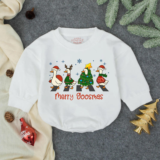 Merry Goosmas Christmas Geese Romper Baby Toddler Infant Farmhouse Country Outfit Gift