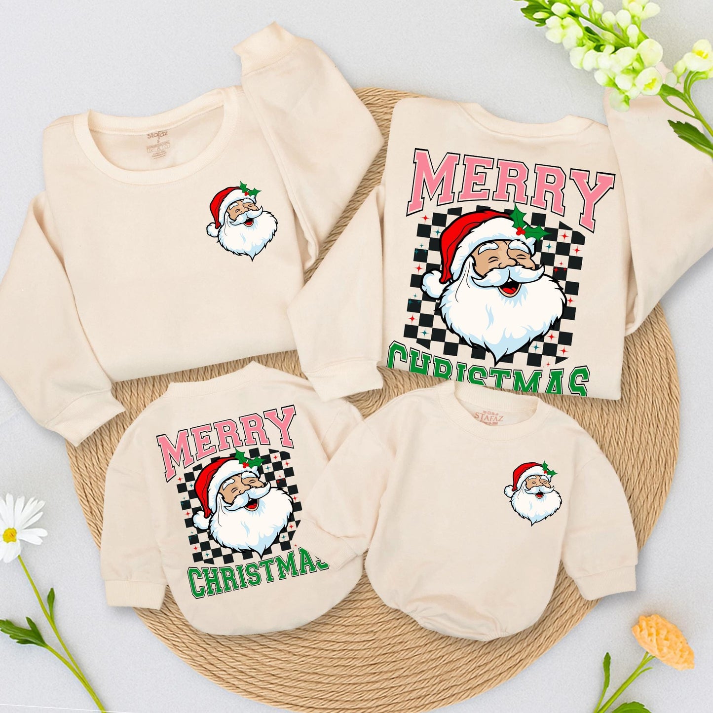 Retro Santa Claus Merry Christmas Sweatshirt Vintage Graphic Toddler Holiday Outfit Two Sided Sweater