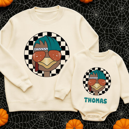 Matching Family Thanksgiving Outfits, Custom Toddler Turkey Face Sweatshirt, Baby Boy & Girl Gift, Thomas Design, Cute & Playful Thanksgiving
