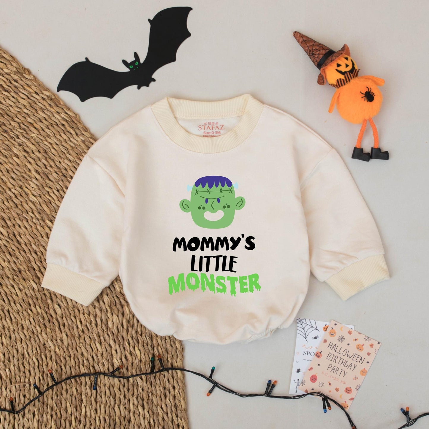 Mommy's Little Monster Halloween Baby Romper Cute Green Blue Frankenstein Monster Head Star Stitch Graphics Infant Boy Outfit First Halloween Gift