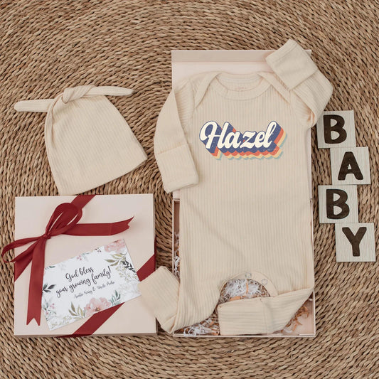 Personalized Retro Hazel Baby Bodysuit, Custom 70s Inspired Newborn Outfit, Groovy Coming Home Clothes, Baby Shower Gift, Baby Announcement 138