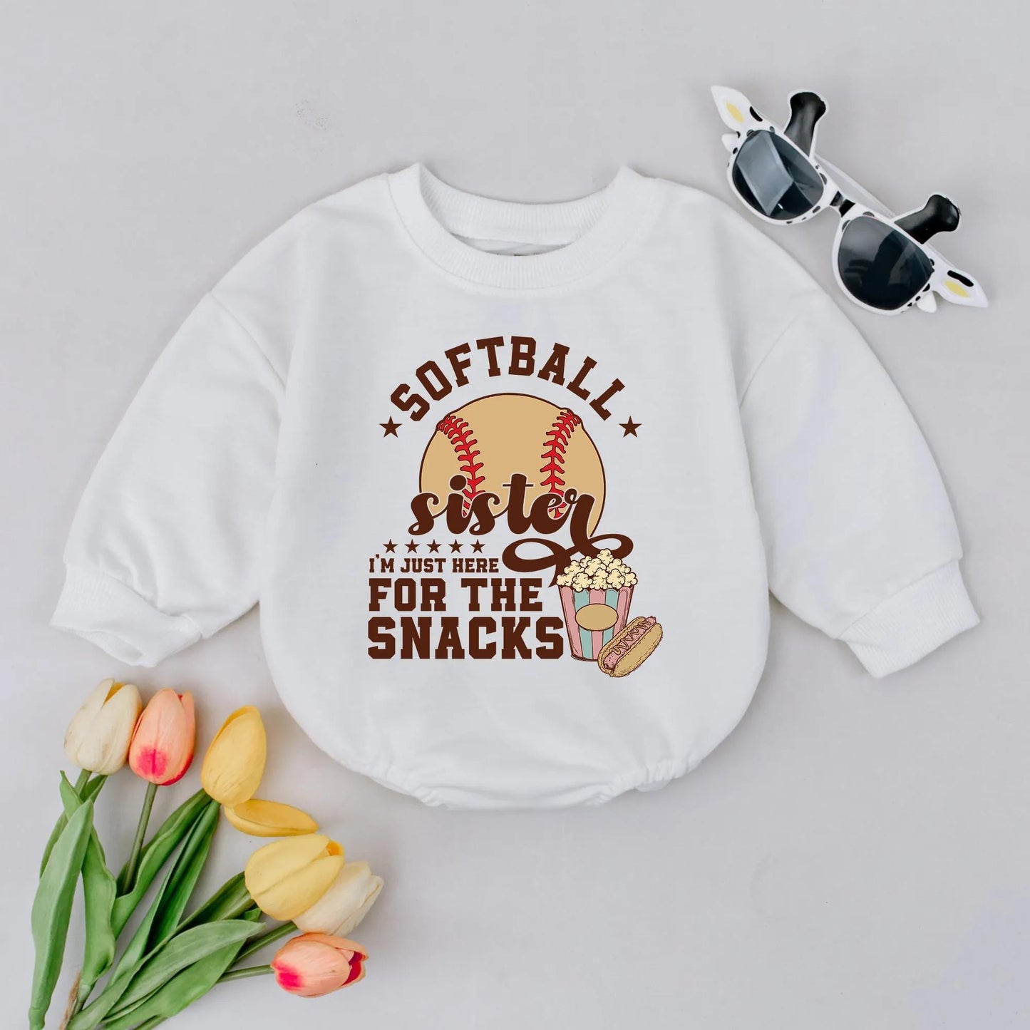 Softball Sister Romper Funny Baby Outfit for Snacks Game Day Bodysuit Cute Sports Fan Baby Clothes Perfect Baby Shower Gift