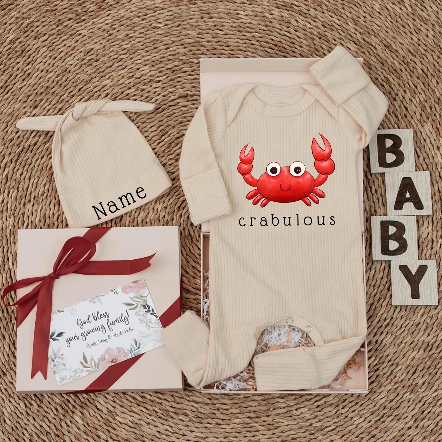Crabulous Baby Bodysuit Funny Newborn Gift Beach Baby Shower Gift Ocean Outfit Infant Clothes, Red Crab Design