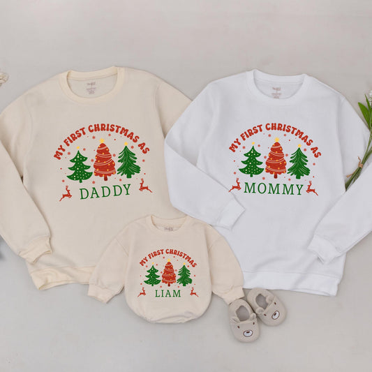 Matching Family Christmas Sweatshirts - My First Christmas As Mommy, Daddy, or Liam! Red & Green Festive Holiday Gifts for New Parents