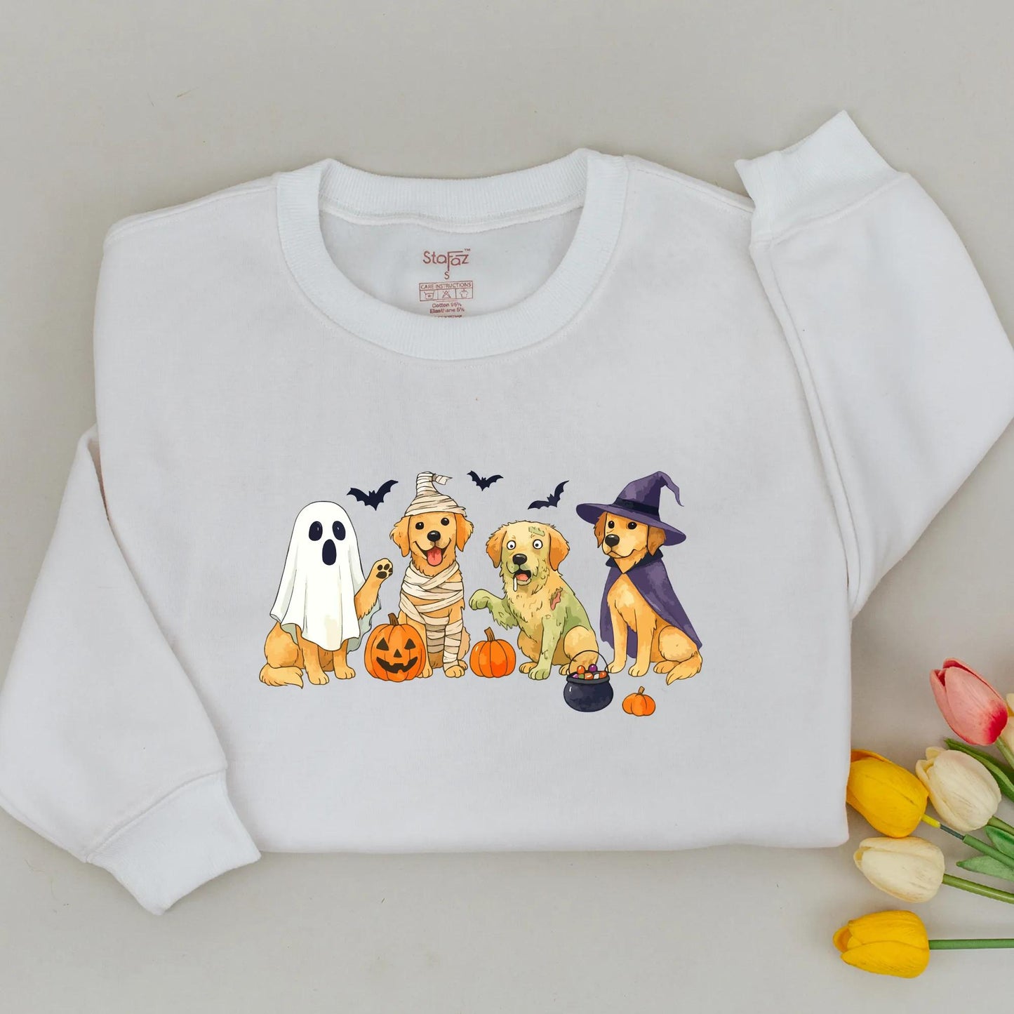 Funny Golden Retriever Ghost Dogs Halloween Toddler Sweatshirt Kids Shirt Baby Bodysuit Romper Outfit Spooky Whimsical Cute Costume