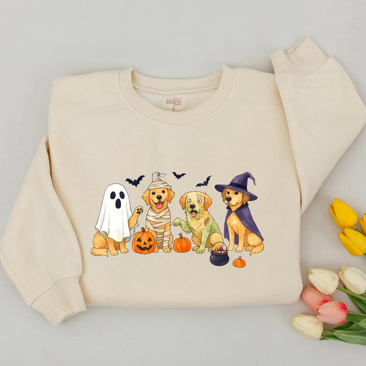 Funny Golden Retriever Ghost Dogs Halloween Toddler Sweatshirt Kids Shirt Baby Bodysuit Romper Outfit Spooky Whimsical Cute Costume