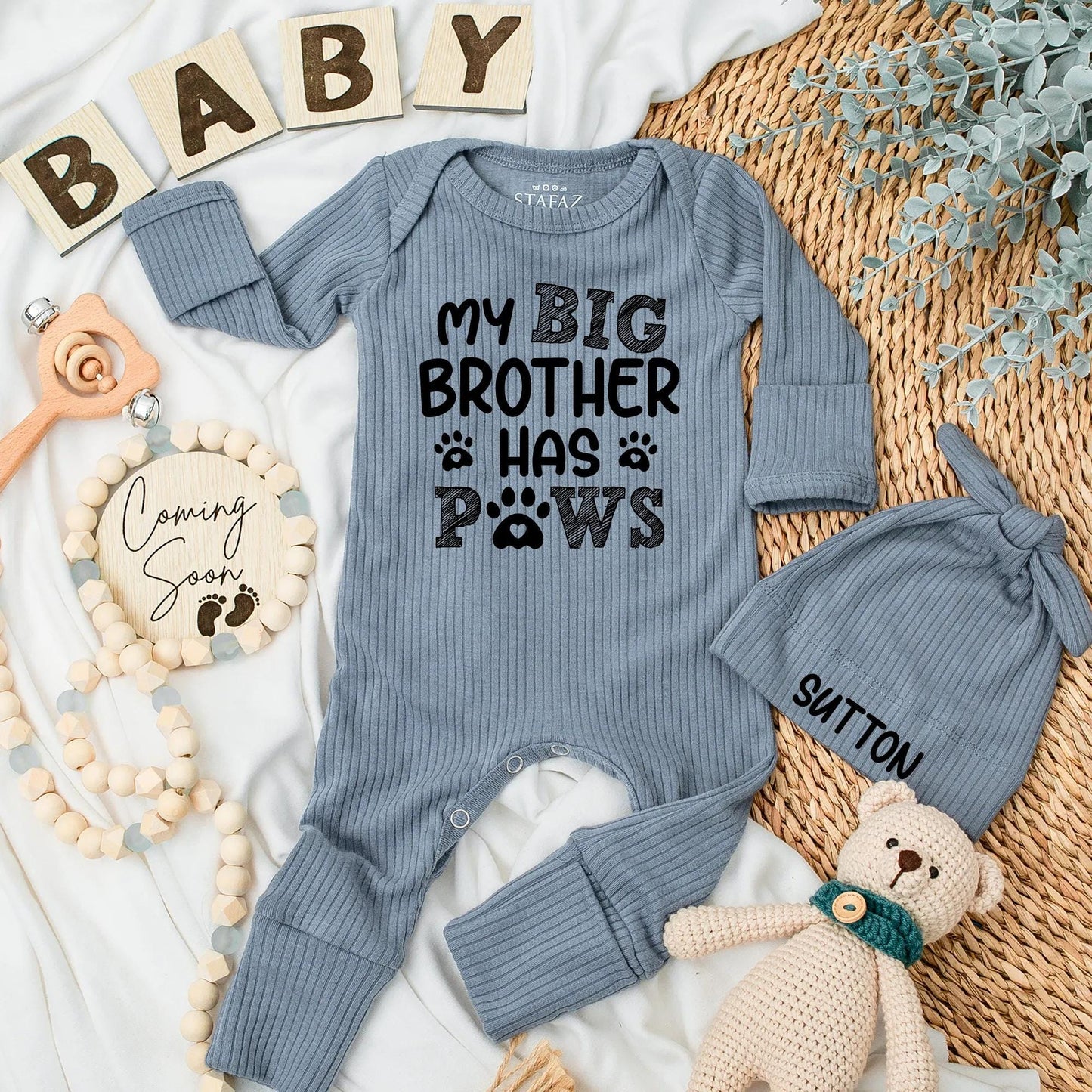 My Big Brother Has Paws Baby Bodysuit Funny Dog Newborn Outfit Pet Lover Baby Shower Gift Sibling Clothes Coming Home Boy Girl Paw Print Gift