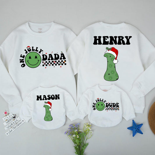 Personalized One Jolly Family Christmas Sweatshirt with Santa Hat & Smiley Face! Matching Mommy & Me Holiday Outfits for New Parents