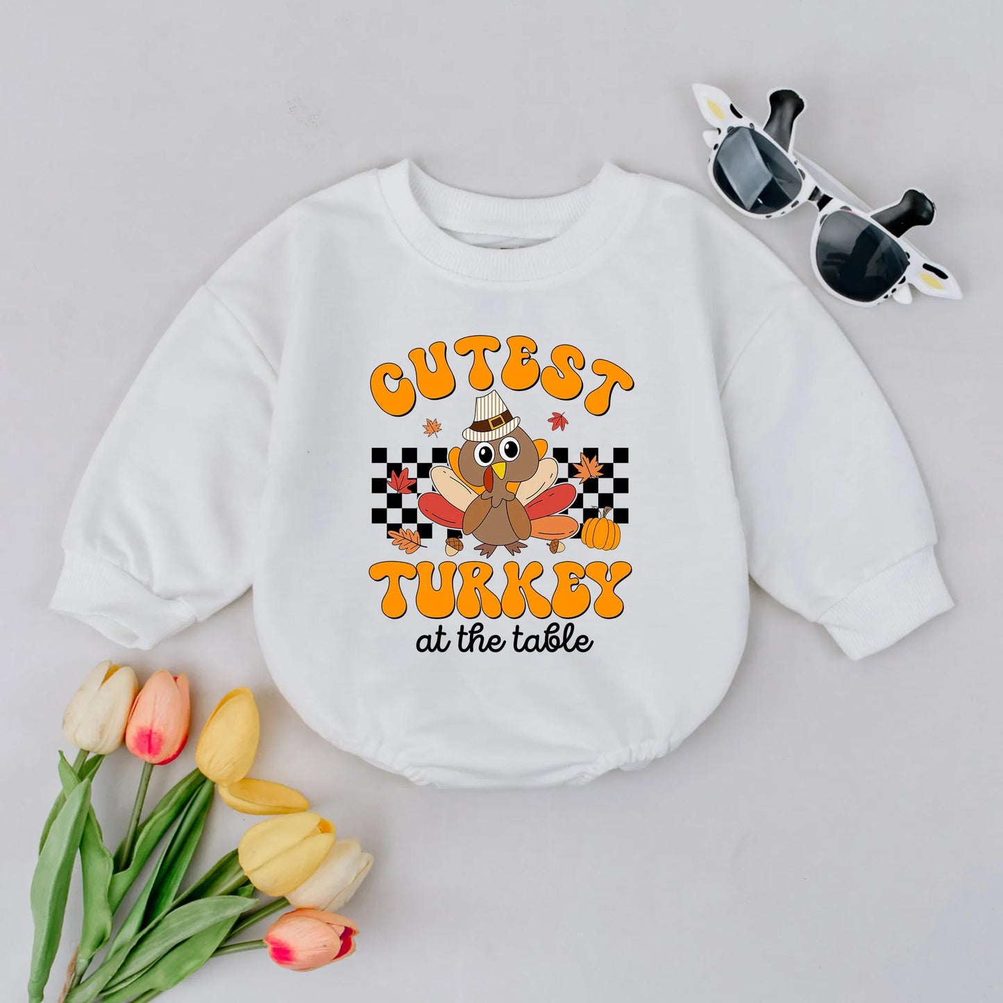 Cutest Turkey Thanksgiving Romper: Retro Pilgrim Hat Bodysuit for Fall Baby, Newborn Outfit with Pumpkins & Leaves - Turkey Day First Thanksgiving (140 chars)