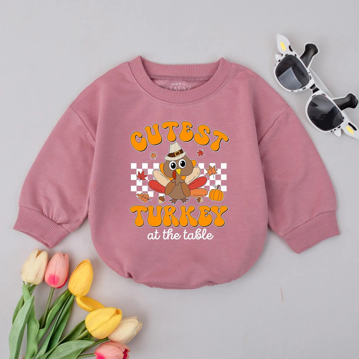 Cutest Turkey Thanksgiving Romper: Retro Pilgrim Hat Bodysuit for Fall Baby, Newborn Outfit with Pumpkins & Leaves - Turkey Day First Thanksgiving (140 chars)