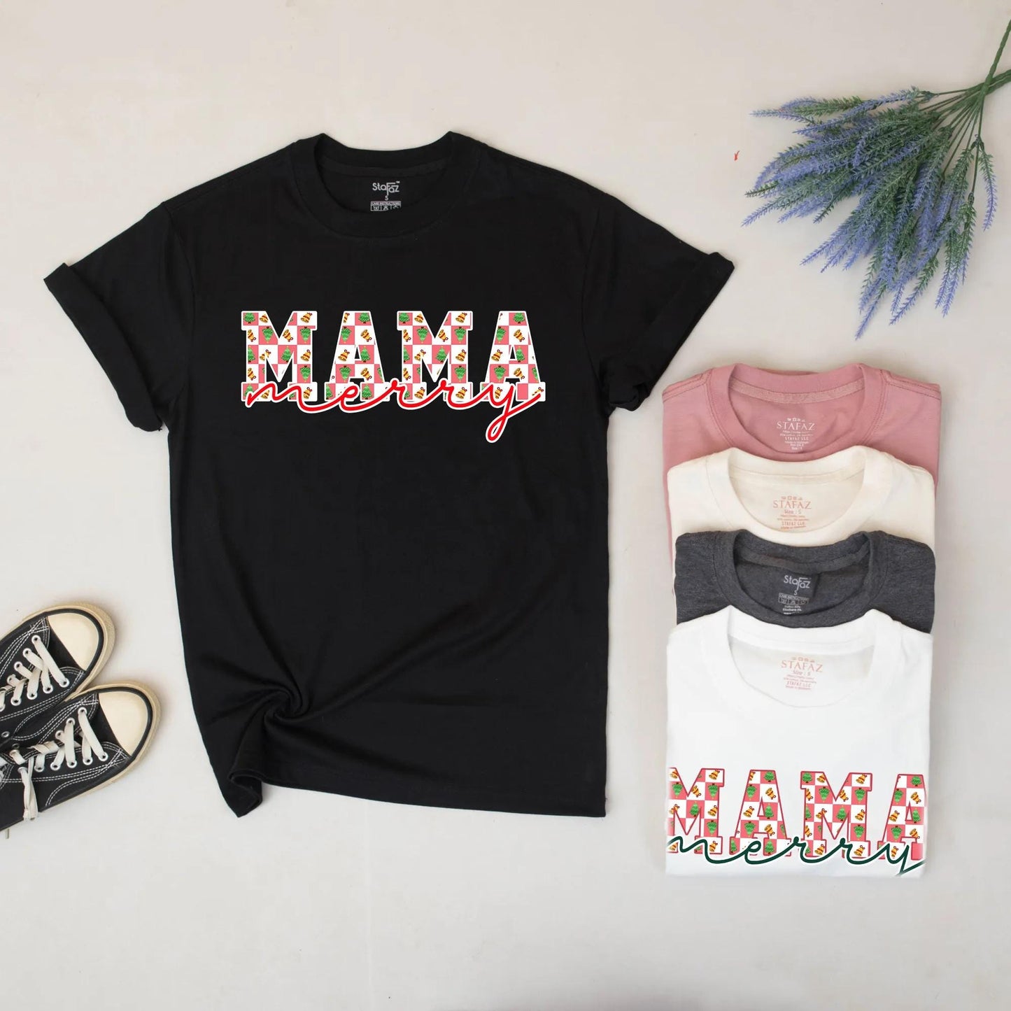 Matching Mama Mini Christmas Sweatshirt: Merry Red & White Check, Tree & Bell Design, Festive Mommy and Me Holiday Outfit, Cozy Matching Family Sweaters