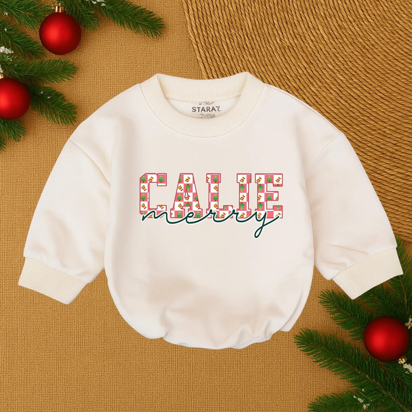 Matching Mama Mini Christmas Sweatshirt: Merry Red & White Check, Tree & Bell Design, Festive Mommy and Me Holiday Outfit, Cozy Matching Family Sweaters