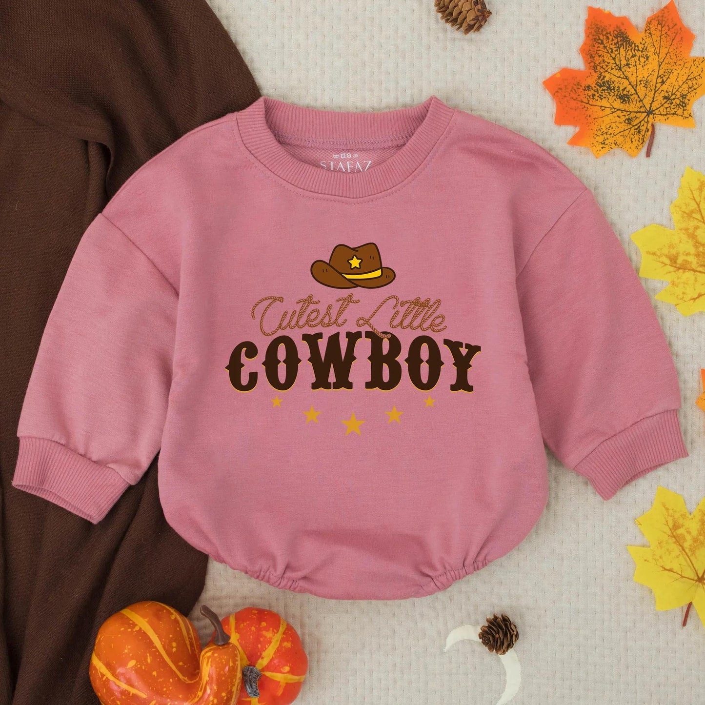 Cutest Little Cowboy Romper Vintage Western Baby Bodysuit Country Sweatshirt Gender Neutral Newborn Clothes Shower Gift with Star Hat Design