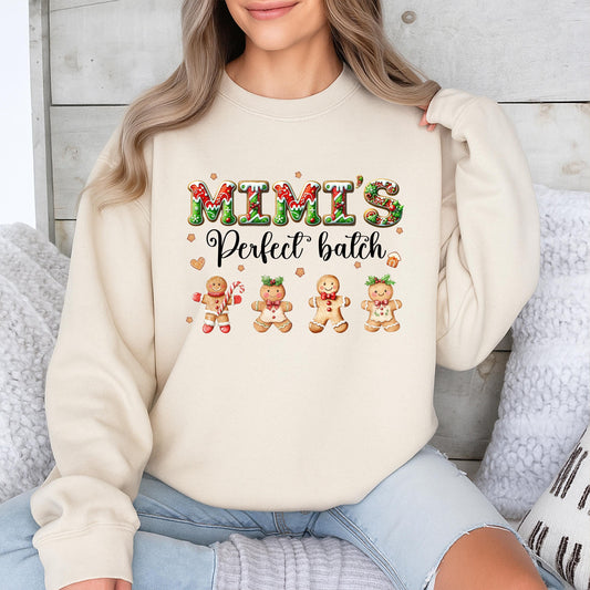 Mimi's Perfect Batch Sweatshirt Gingerbread Grandkids Names, Custom Grandma Christmas Shirt, Holiday Sweater for Nana, Personalized Baking Outfit Xmas Gift