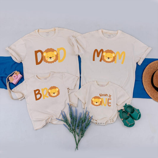 Wild One Lion Family Matching Shirts, Cute Safari Birthday Outfit for Baby Boy or Girl, Jungle Theme First Birthday Party, Brown & Yellow, Comfy Cotton (139 chars)