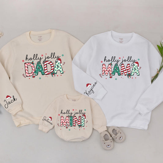 Holly Jolly Matching Family Christmas Sweatshirts: Dada, Mama, Mini Retro Sweaters, Festive Holiday Outfit, Vintage Christmas Gift Sweatshirts