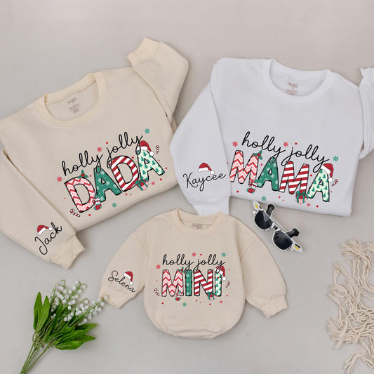 Holly Jolly Matching Family Christmas Sweatshirts: Dada, Mama, Mini Retro Sweaters, Festive Holiday Outfit, Vintage Christmas Gift Sweatshirts