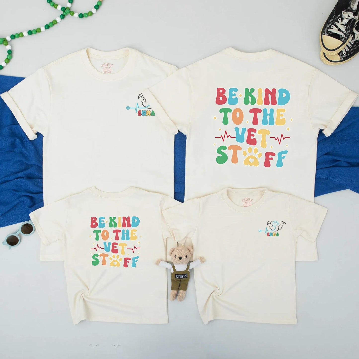 Personalized Vet Tech Paw Print Sweatshirt Matching Set, Be Kind Vet Staff Baby Bodysuit, Custom Name Vet Apparel, Colorful Vet Student Outfit Gift