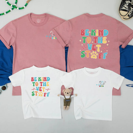 Personalized Vet Tech Paw Print Sweatshirt Matching Set, Be Kind Vet Staff Baby Bodysuit, Custom Name Vet Apparel, Colorful Vet Student Outfit Gift