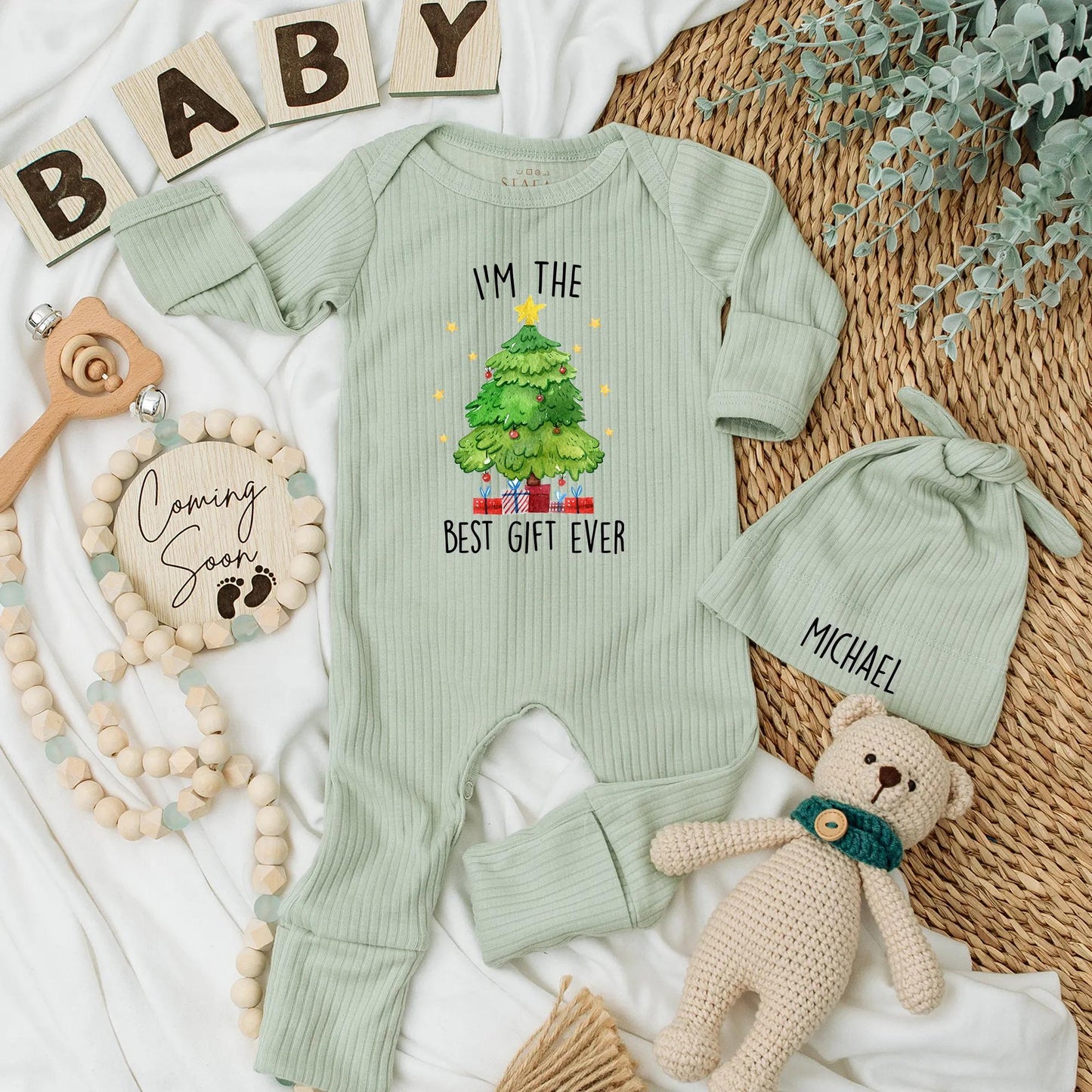 I'm the Best Gift Ever Baby Bodysuit Christmas Outfit Newborn Clothes Xmas Baby Shower Gift Holiday, Tree Design