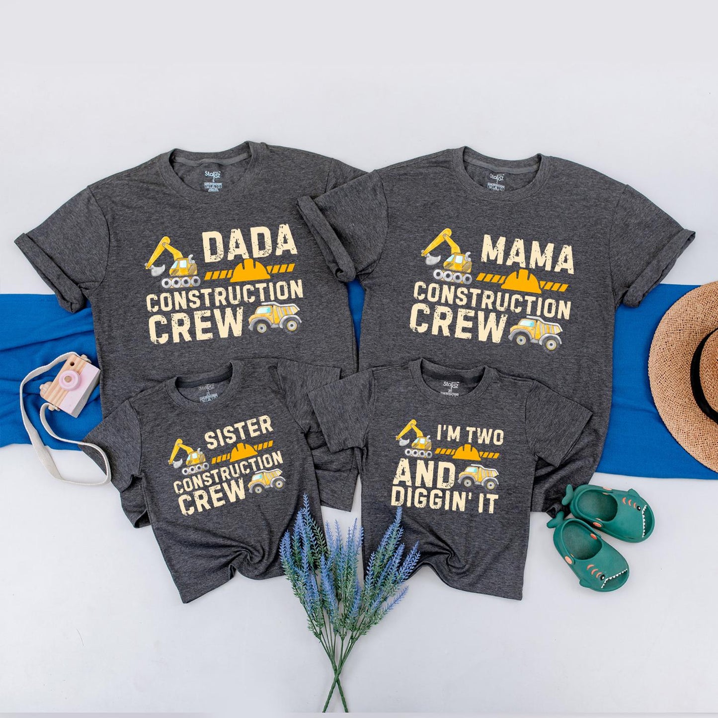 Construction Crew Birthday Shirts Custom Truck Family Outfit Dada Mama Sister First Second Birthday Boy Matching Tees Yellow
