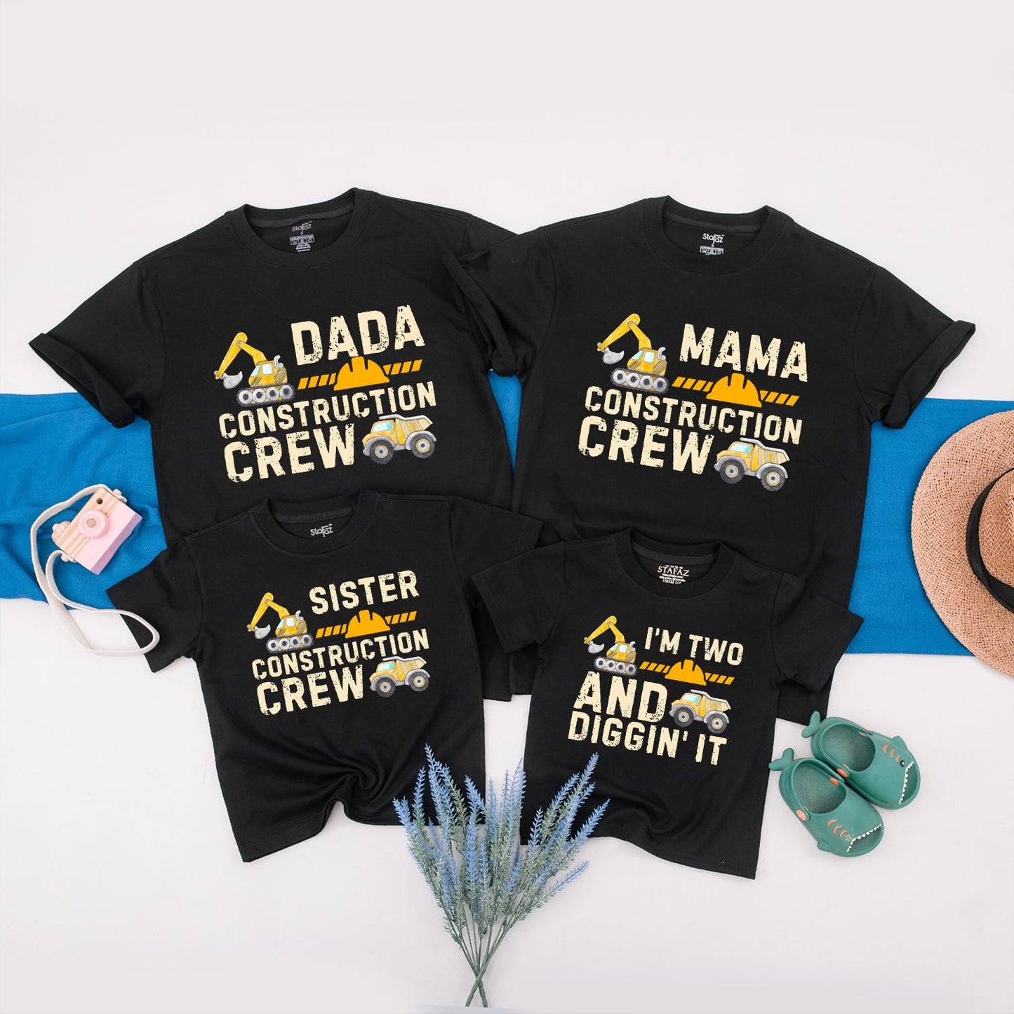 Construction Crew Birthday Shirts Custom Truck Family Outfit Dada Mama Sister First Second Birthday Boy Matching Tees Yellow