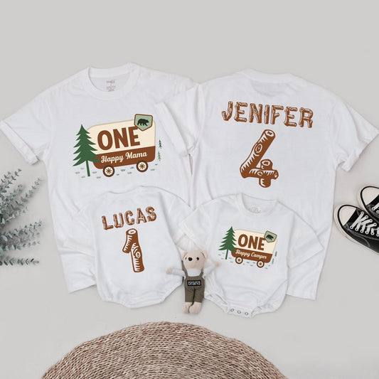 Matching Happy Camper 1st Birthday Shirts, Family Camping Outfits, Baby Boy or Girl First Birthday Tee, Mommy & Me, Toddler Camp Party