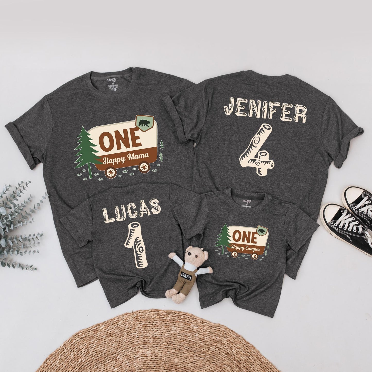 Matching Happy Camper 1st Birthday Shirts, Family Camping Outfits, Baby Boy or Girl First Birthday Tee, Mommy & Me, Toddler Camp Party